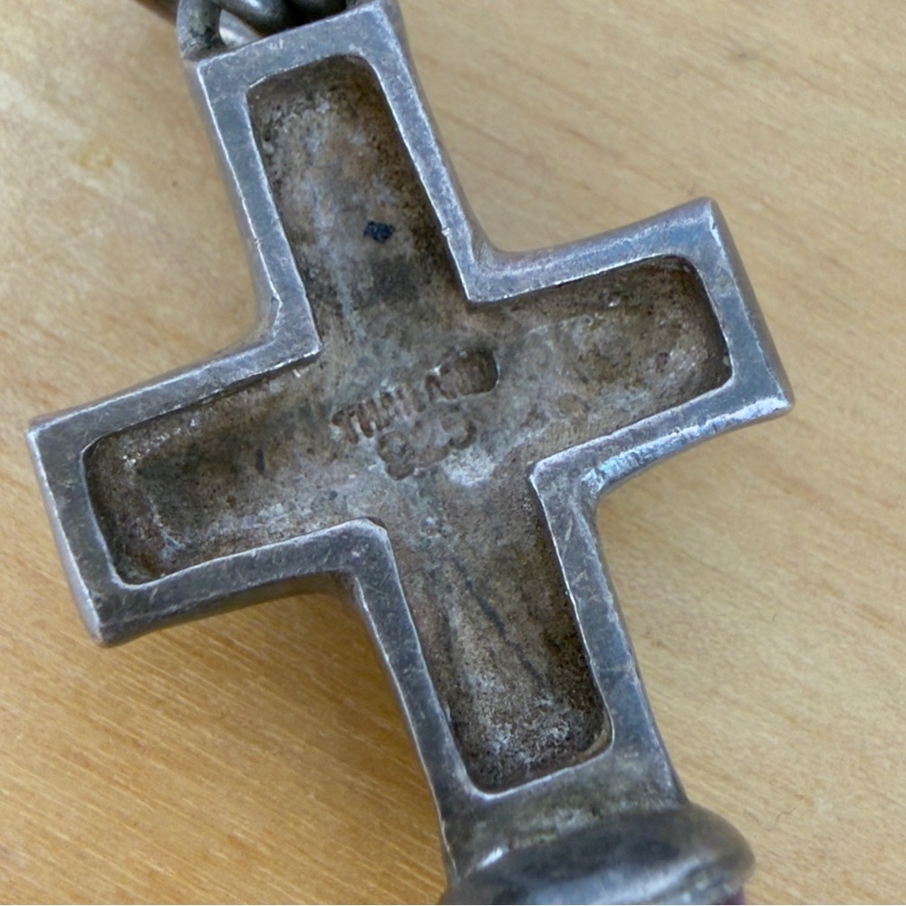 Brutalist Celtic Viking Style Chunky Sterling Silver Amethyst Cross Pendant - Picture 8 of 13